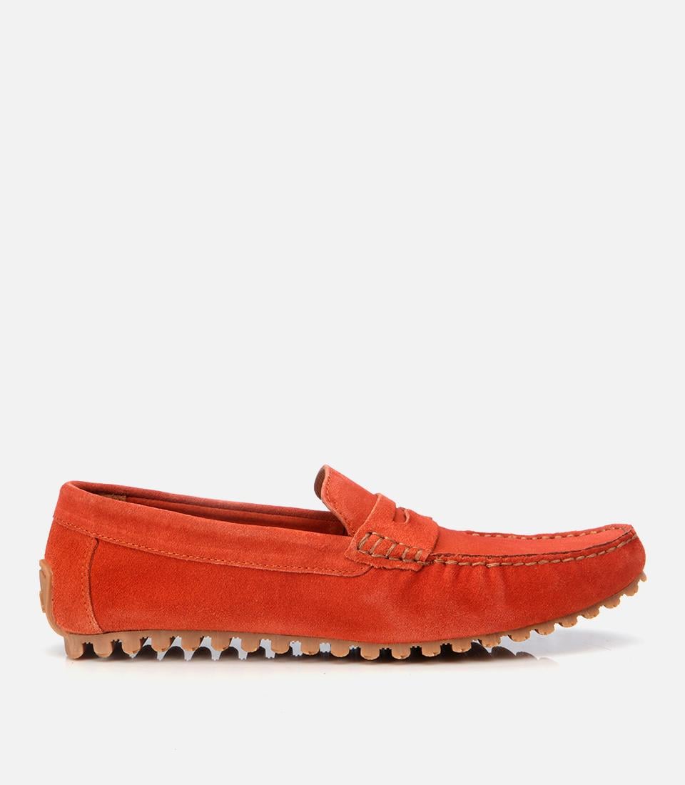  Erkek Süet Deri Turuncu Esnek Tabanlı Günlük Loafer
