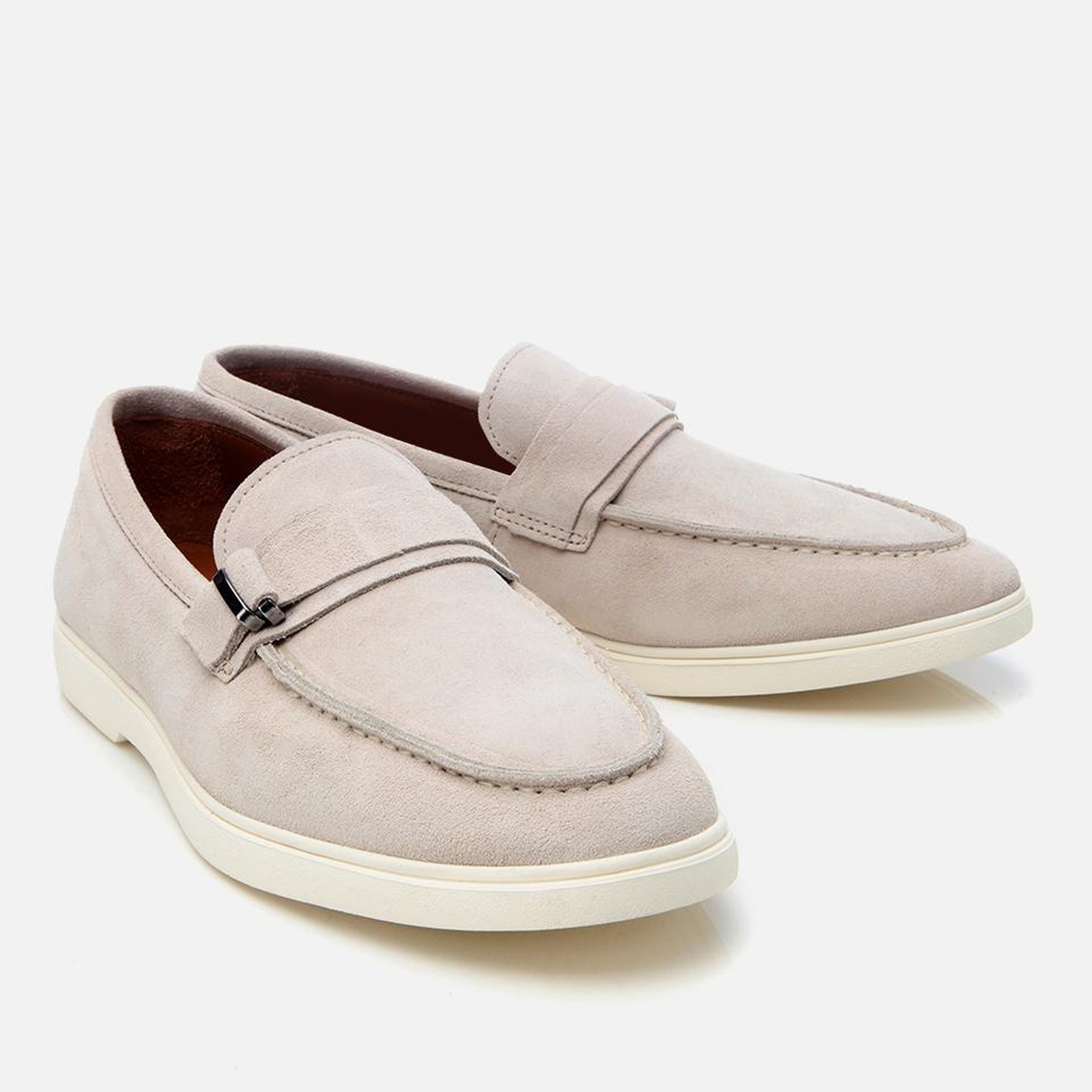 Erkek Süet Deri Bej Toka Detaylı Günlük Loafer