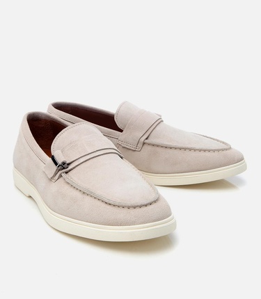  Erkek Süet Deri Bej Toka Detaylı Günlük Loafer