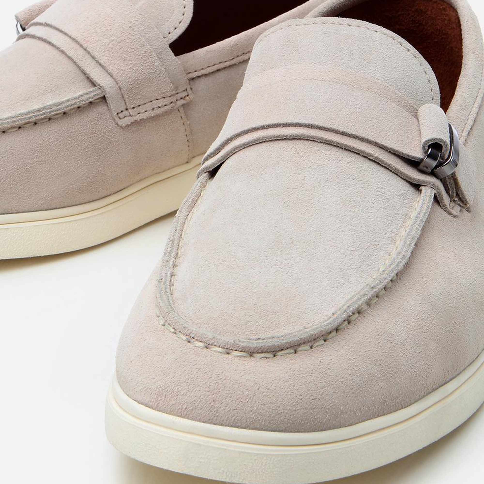 Erkek Süet Deri Bej Toka Detaylı Günlük Loafer