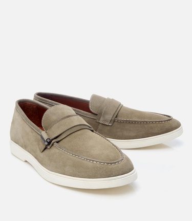  Erkek Süet Deri Yeşil Toka Detaylı Günlük Loafer