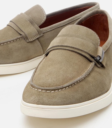  Erkek Süet Deri Yeşil Toka Detaylı Günlük Loafer