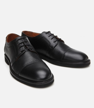  Erkek Deri Siyah Ultra Hafif Tabanlı Klasik Ayakkabı