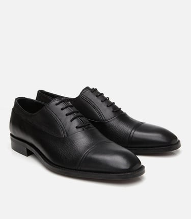  Erkek Deri Siyah Bağcıklı Şık Klasik Ayakkabı