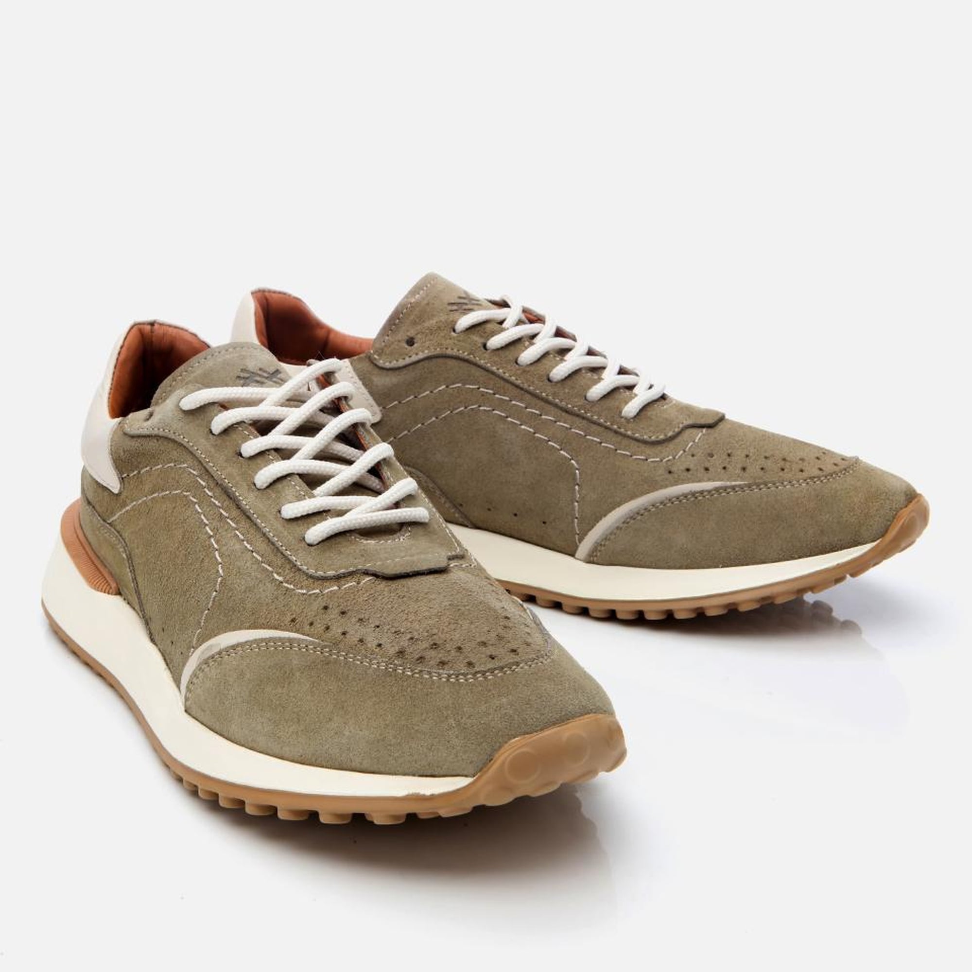 Erkek Süet Deri Yeşil Ultra Hafif Tabanlı Spor Ayakkabı