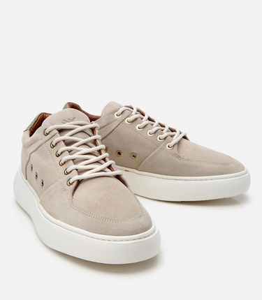  Erkek Süet Deri Bej Yüksek Tabanlı Spor Ayakkabı