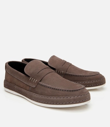  Erkek Nubuk Deri Kahverengi Rahat Loafer