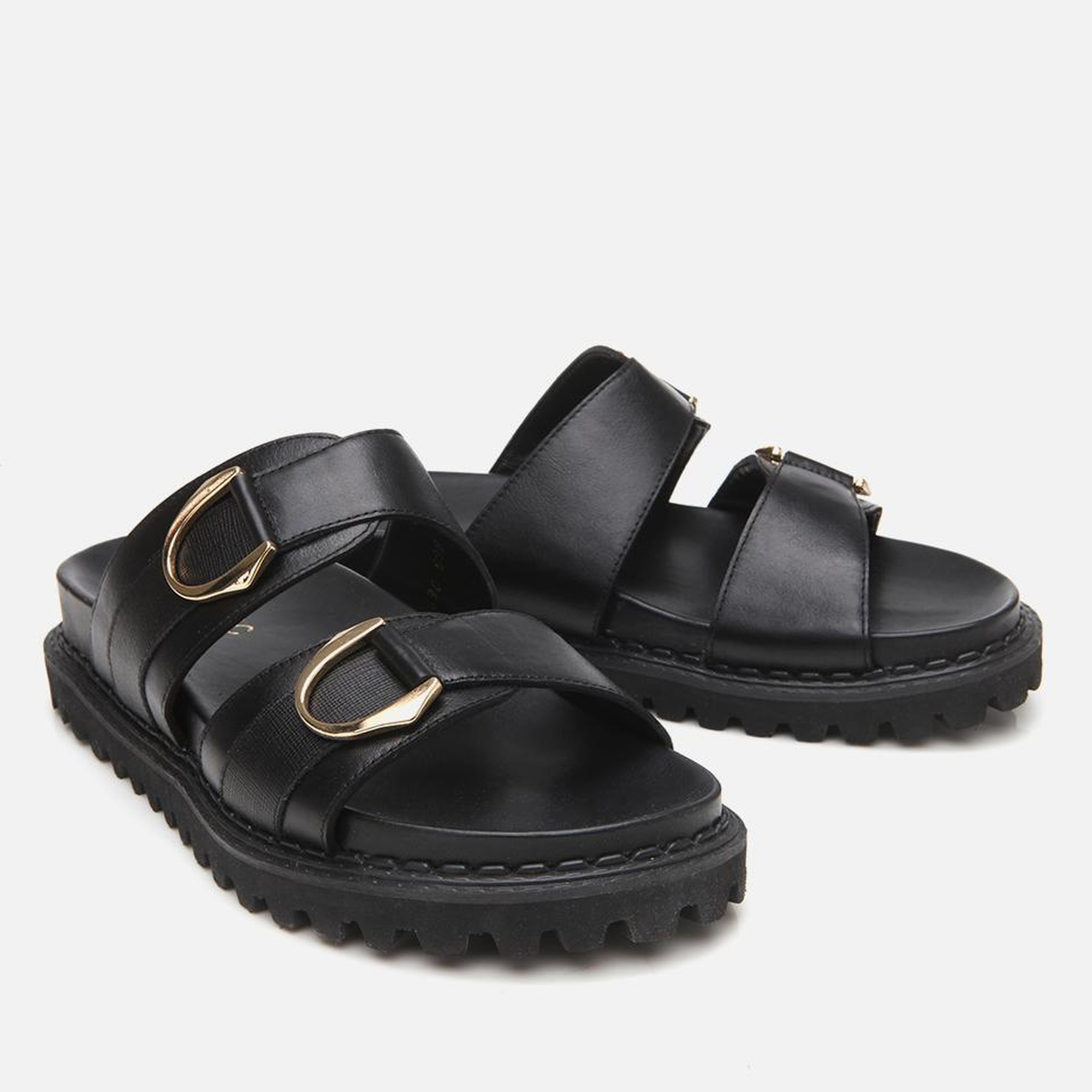 Kadın Deri Siyah Tokalı Düz Terlik