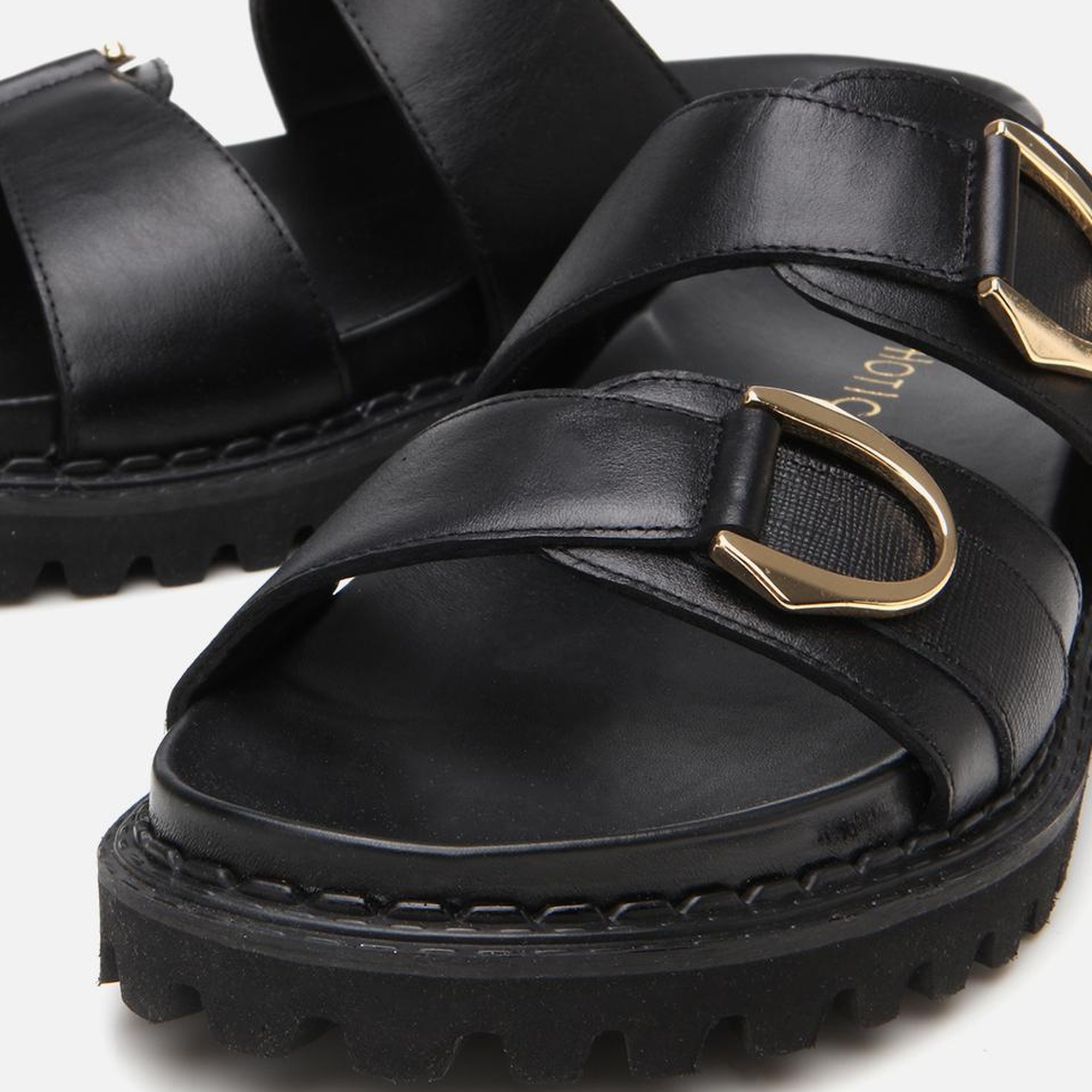 Kadın Deri Siyah Tokalı Düz Terlik