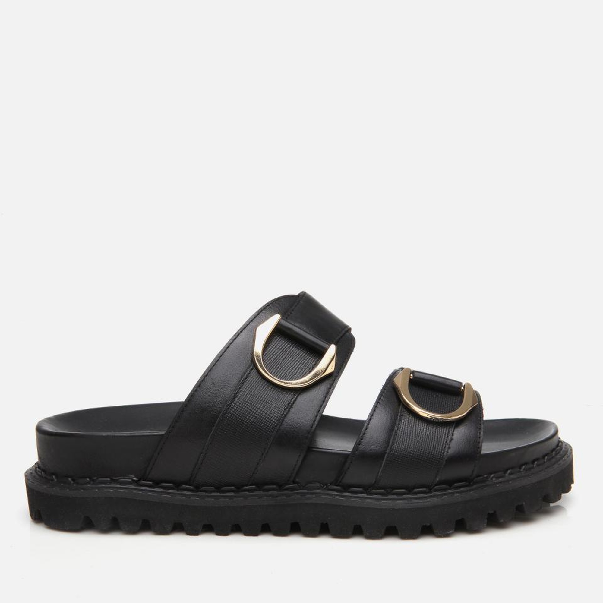 Kadın Deri Siyah Tokalı Düz Terlik