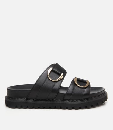  Kadın Deri Siyah Tokalı Düz Terlik