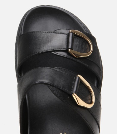  Kadın Deri Siyah Tokalı Düz Terlik