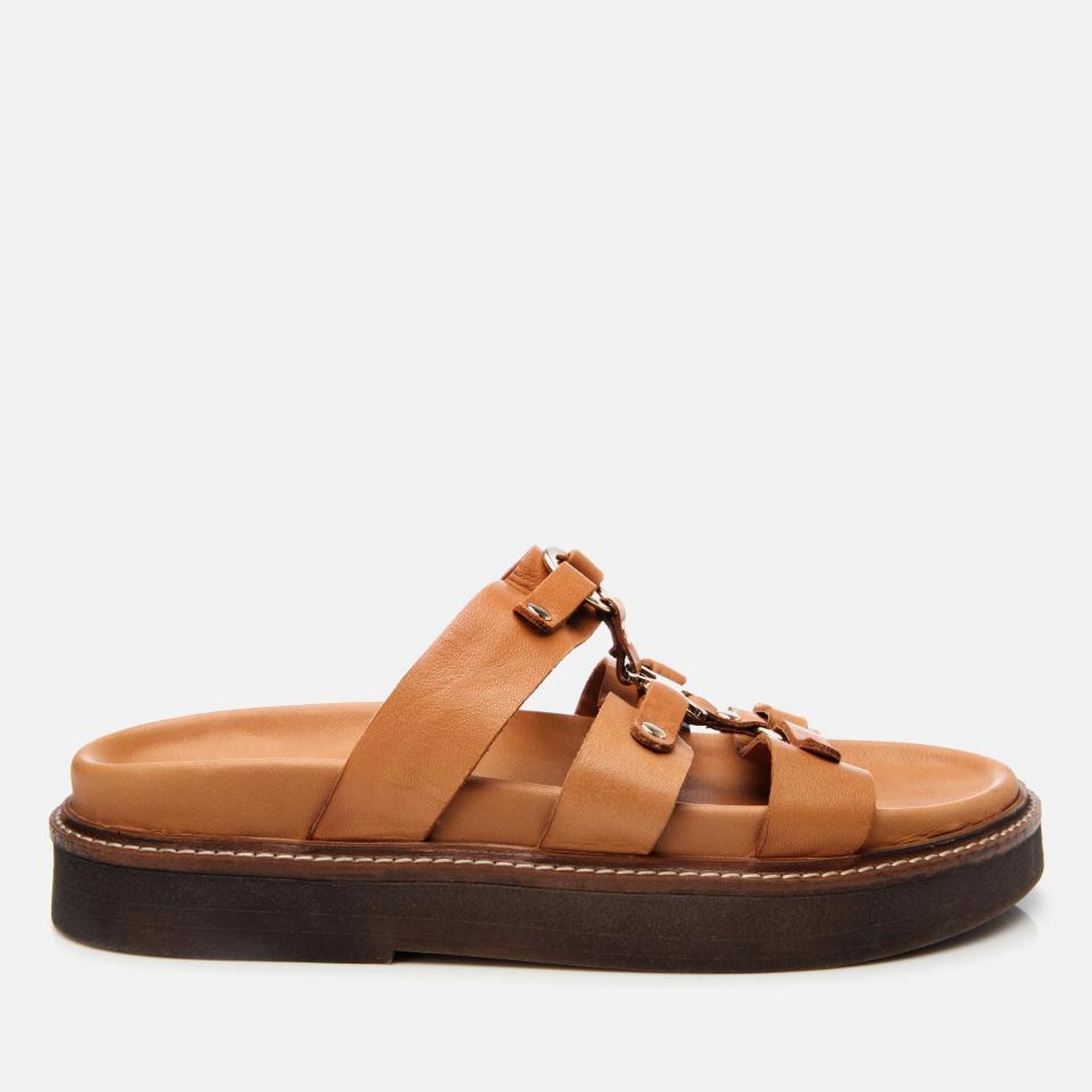 Kadın Deri Taba Tokalı Düz Terlik