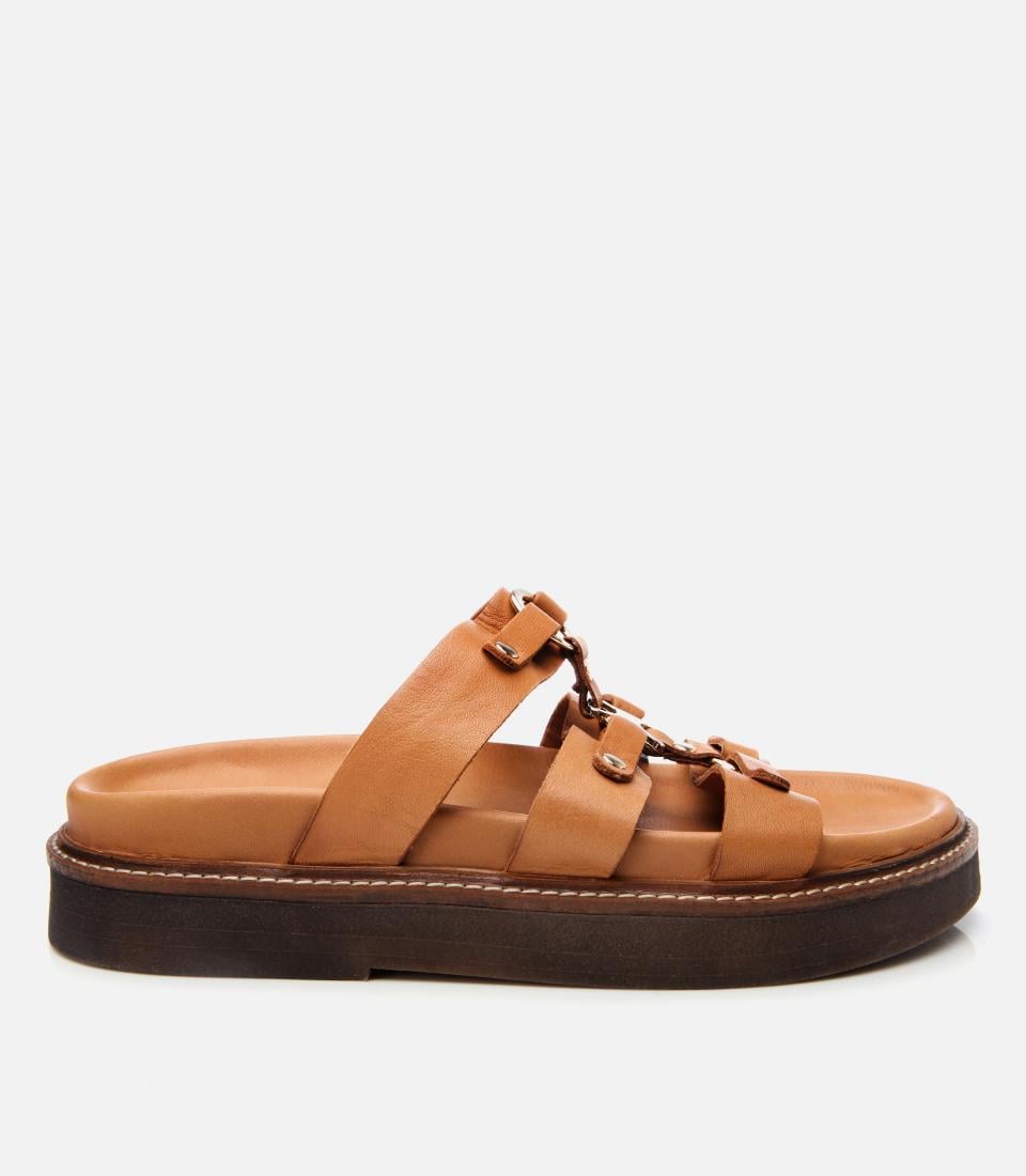  Kadın Deri Taba Tokalı Düz Terlik