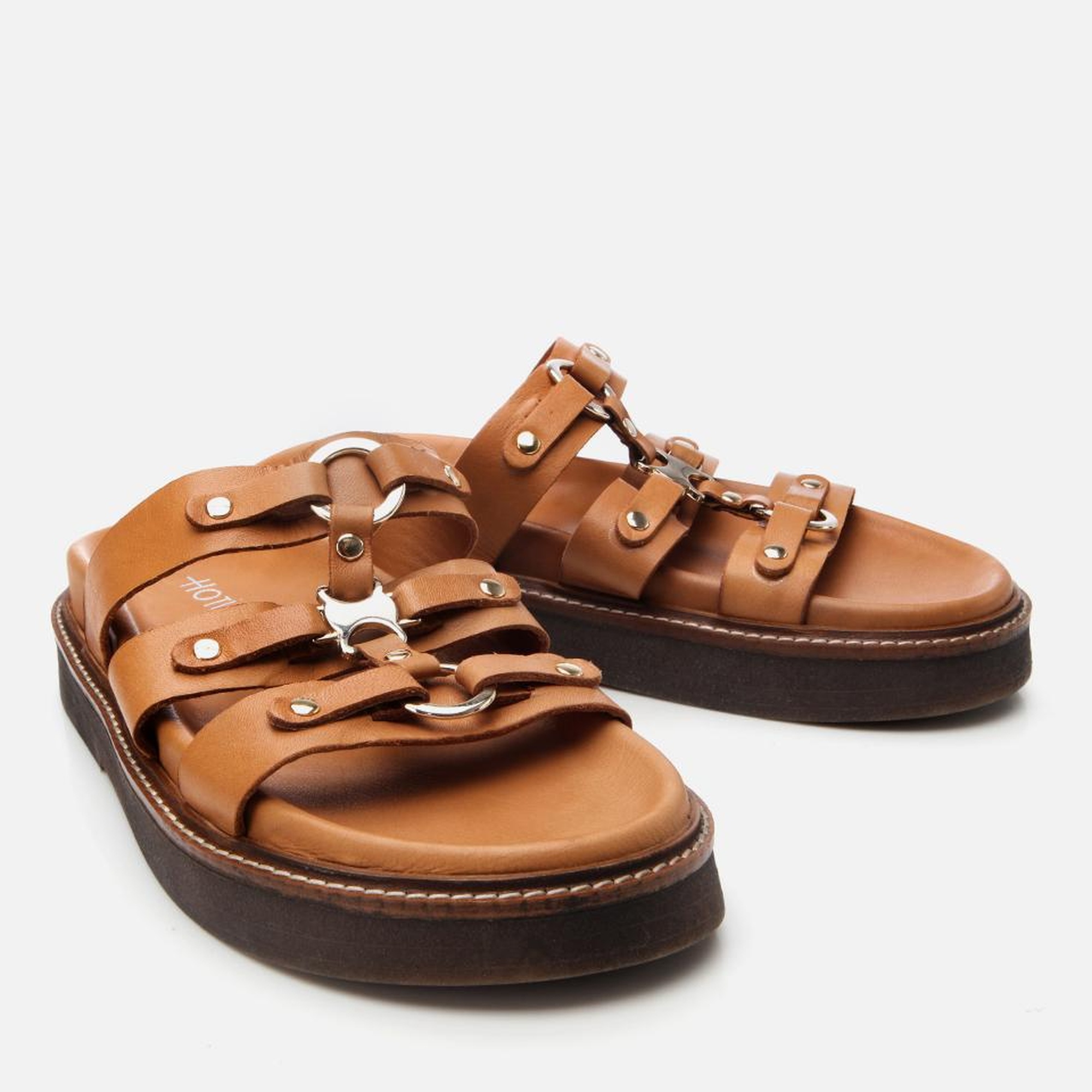 Kadın Deri Taba Tokalı Düz Terlik