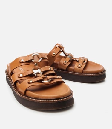  Kadın Deri Taba Tokalı Düz Terlik