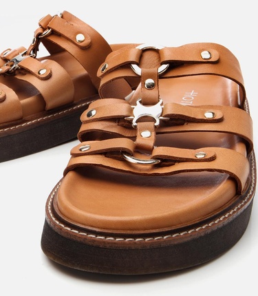  Kadın Deri Taba Tokalı Düz Terlik