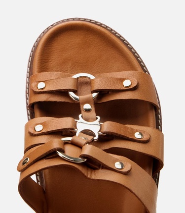  Kadın Deri Taba Tokalı Düz Terlik