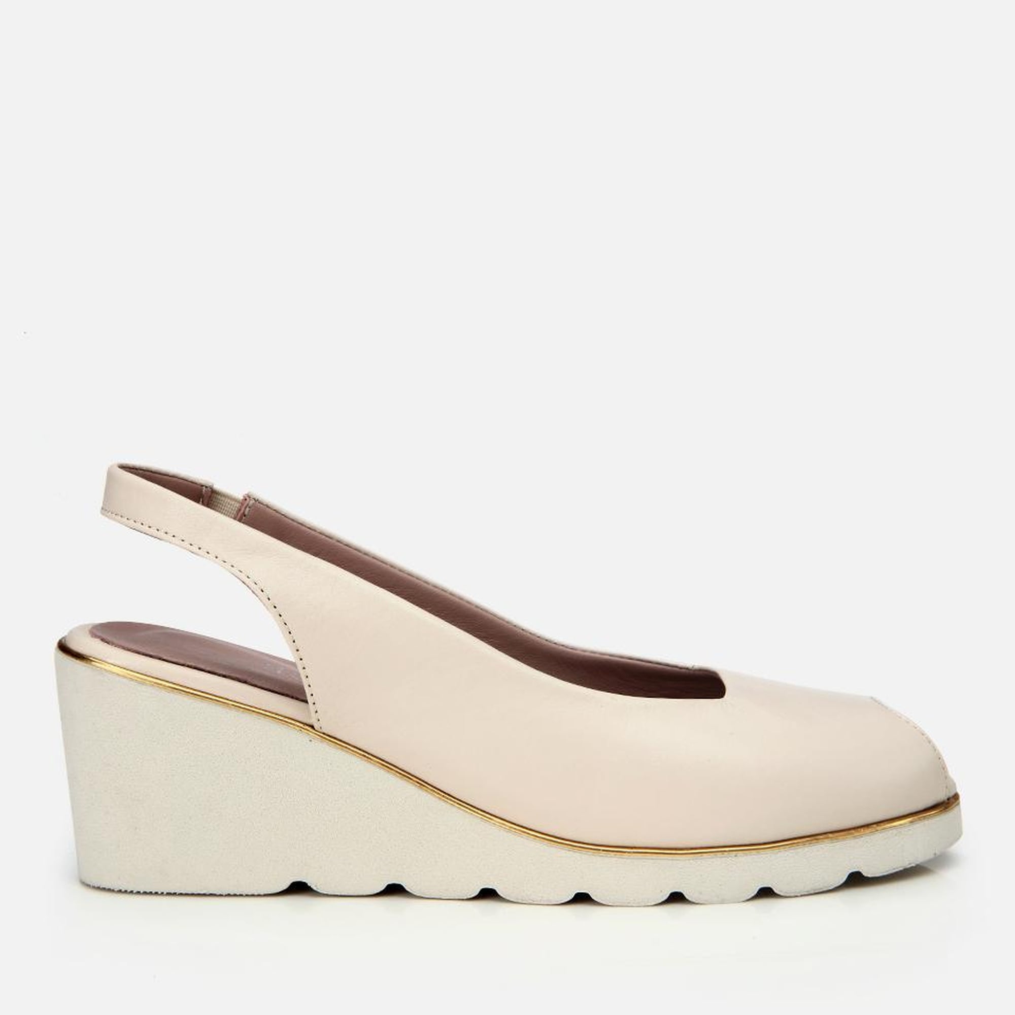 Kadın Deri Ekru Tokalı Dolgu Topuklu Sandalet