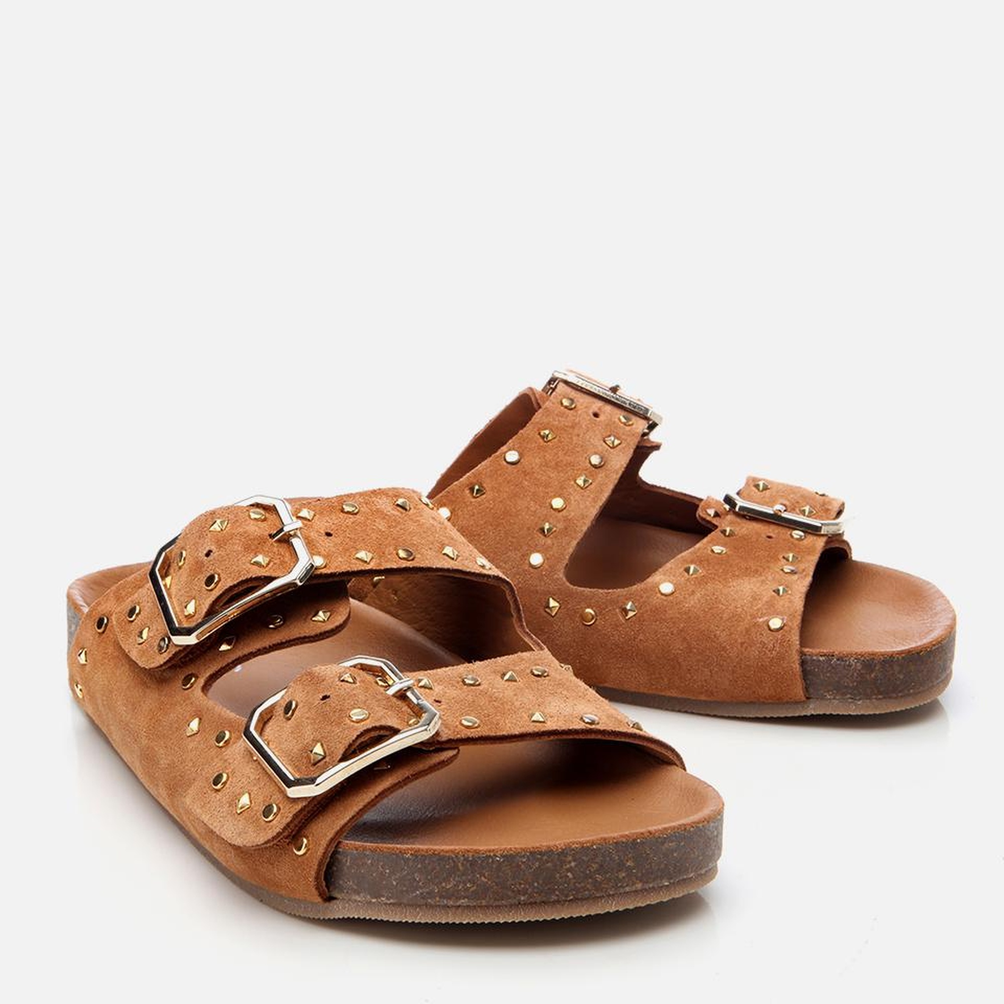 Kadın Süet Deri Taba Taşlı Terlik