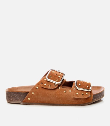  Kadın Süet Deri Taba Taşlı Terlik