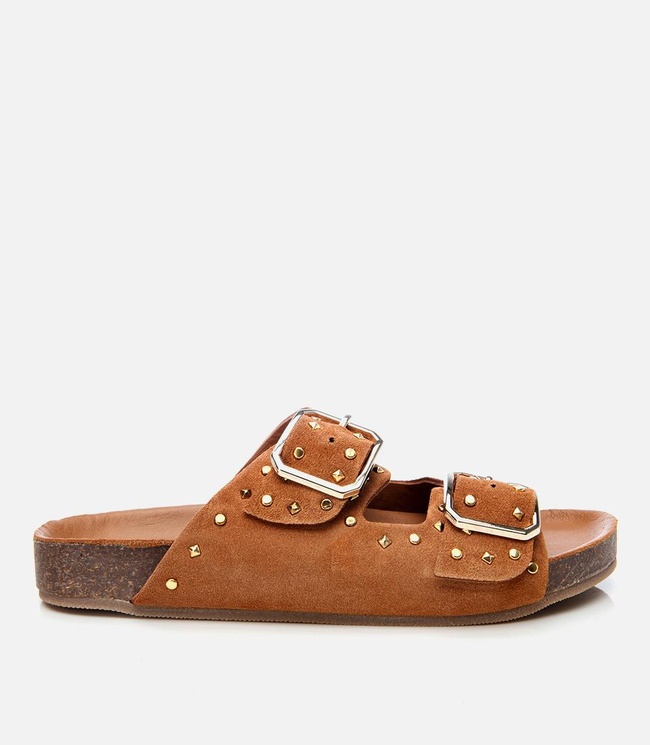  Kadın Süet Deri Taba Taşlı Terlik