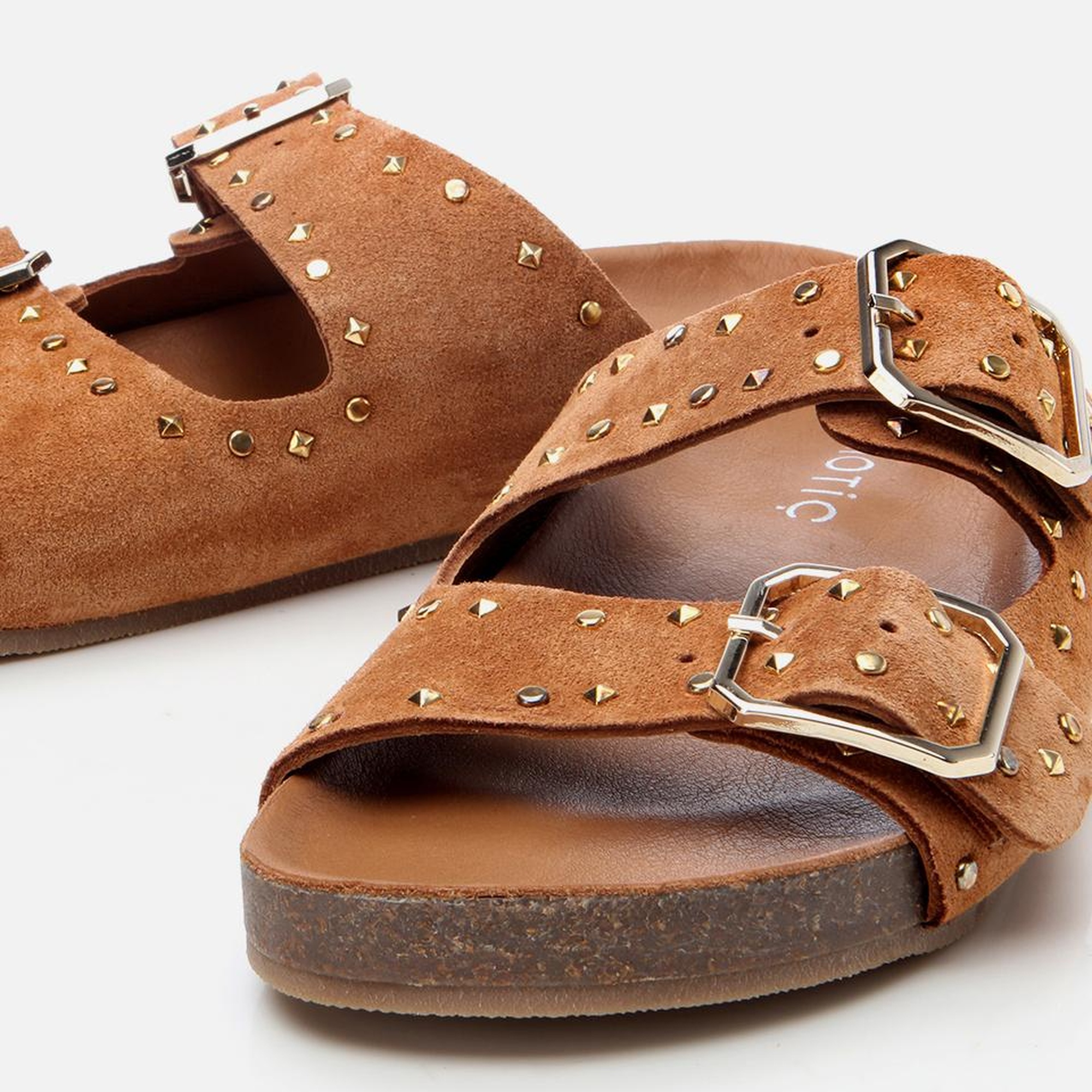 Kadın Süet Deri Taba Taşlı Terlik