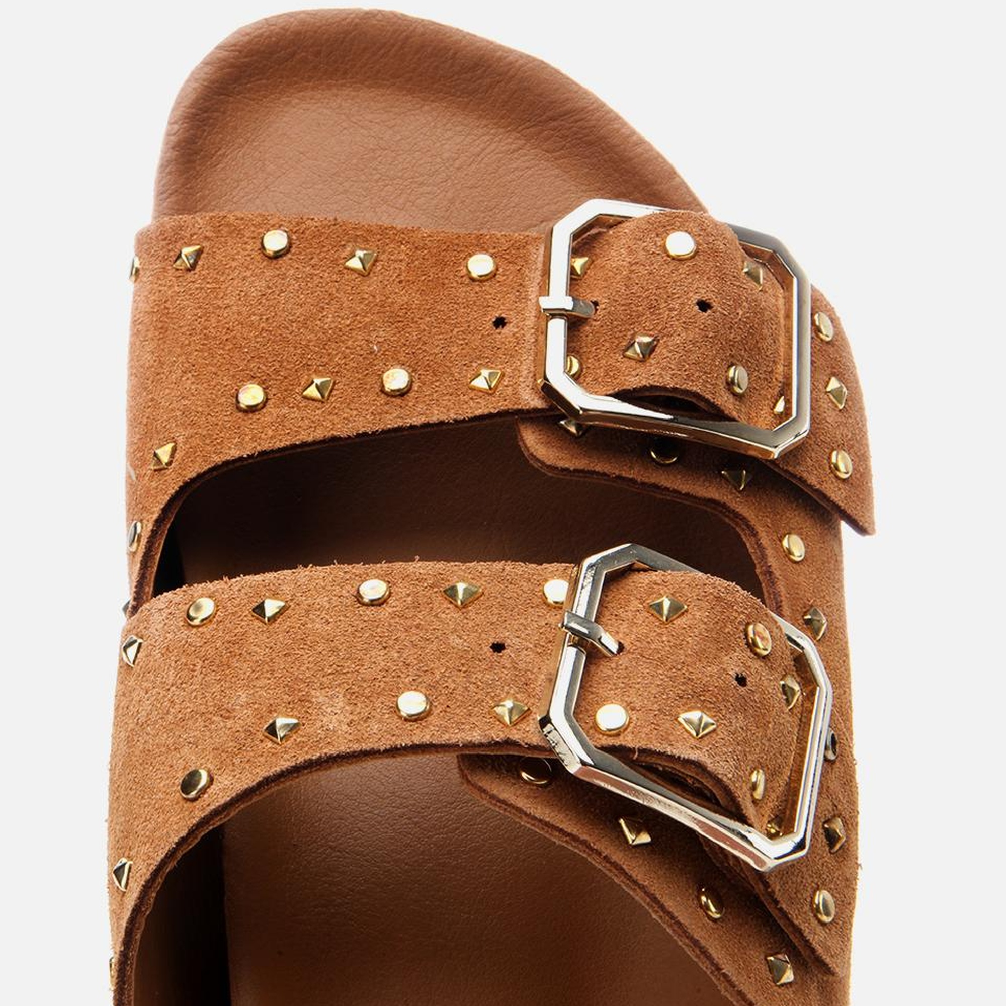 Kadın Süet Deri Taba Taşlı Terlik