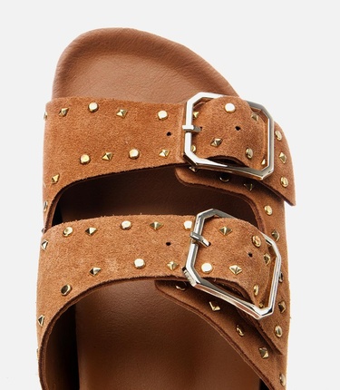  Kadın Süet Deri Taba Taşlı Terlik