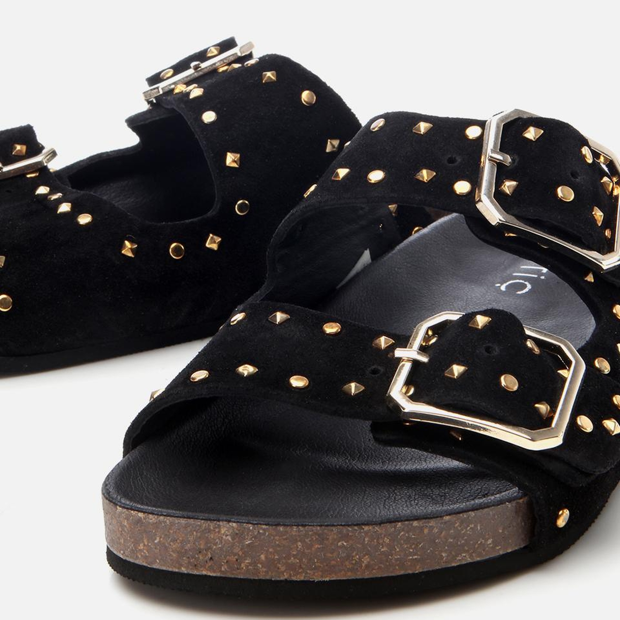 Kadın Süet Deri Siyah Taşlı Terlik