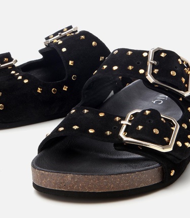  Kadın Süet Deri Siyah Taşlı Terlik