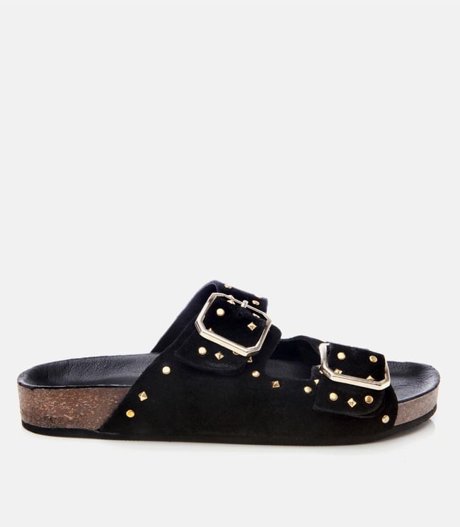  Kadın Süet Deri Siyah Taşlı Terlik