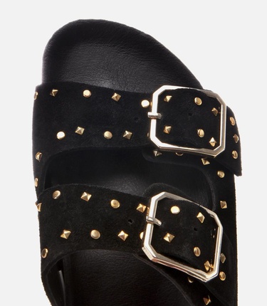  Kadın Süet Deri Siyah Taşlı Terlik