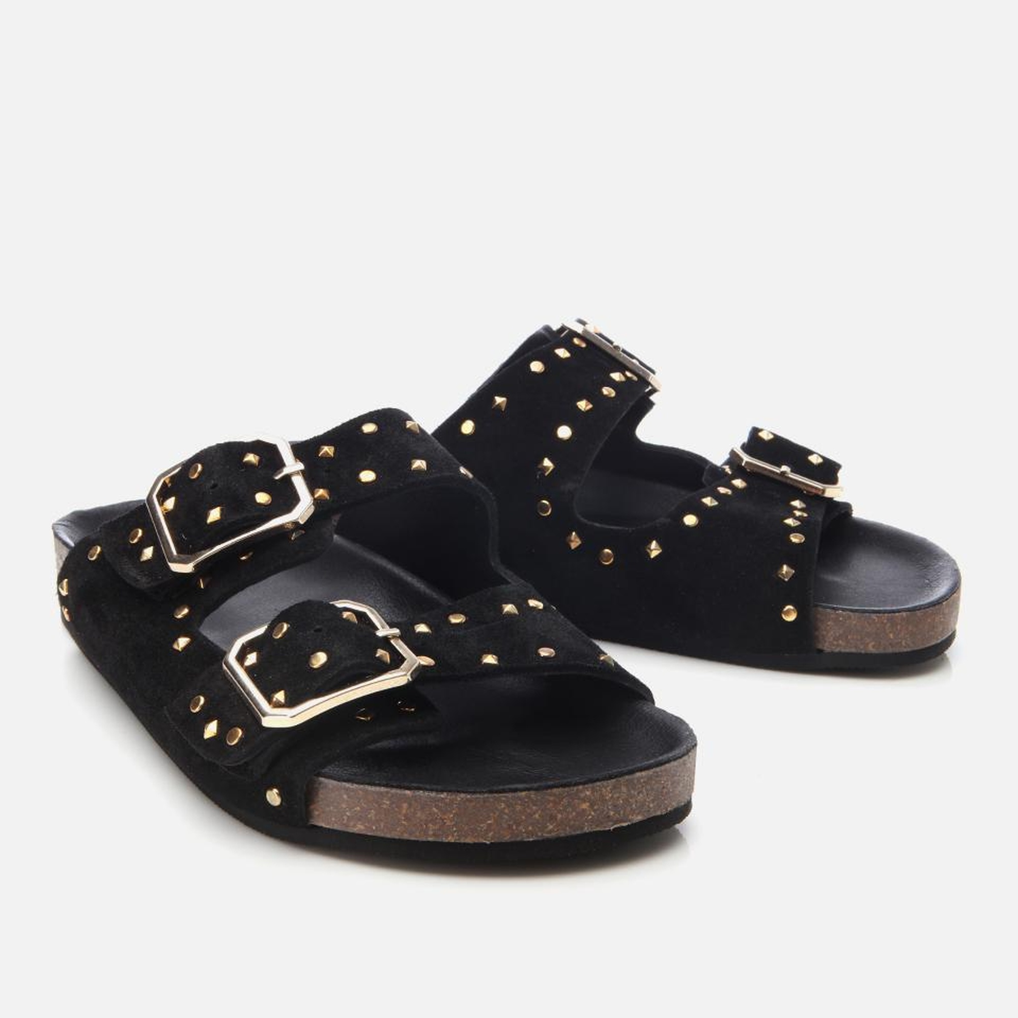 Kadın Süet Deri Siyah Taşlı Terlik