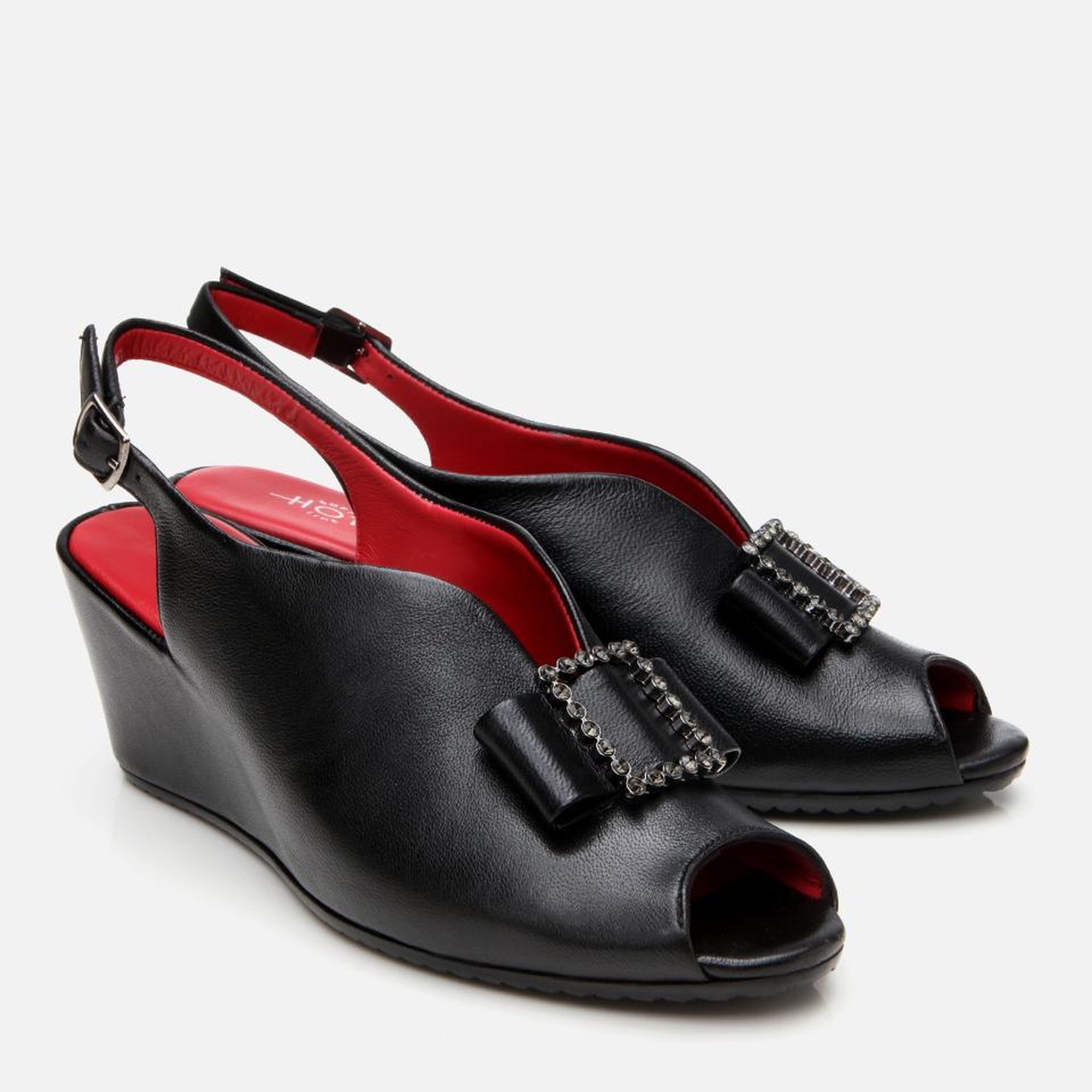 Kadın Deri Siyah Tokalı Esnek Dolgu Topuklu Sandalet