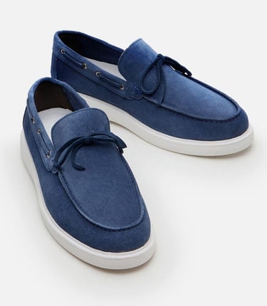  Erkek Deri Mavi Loafer