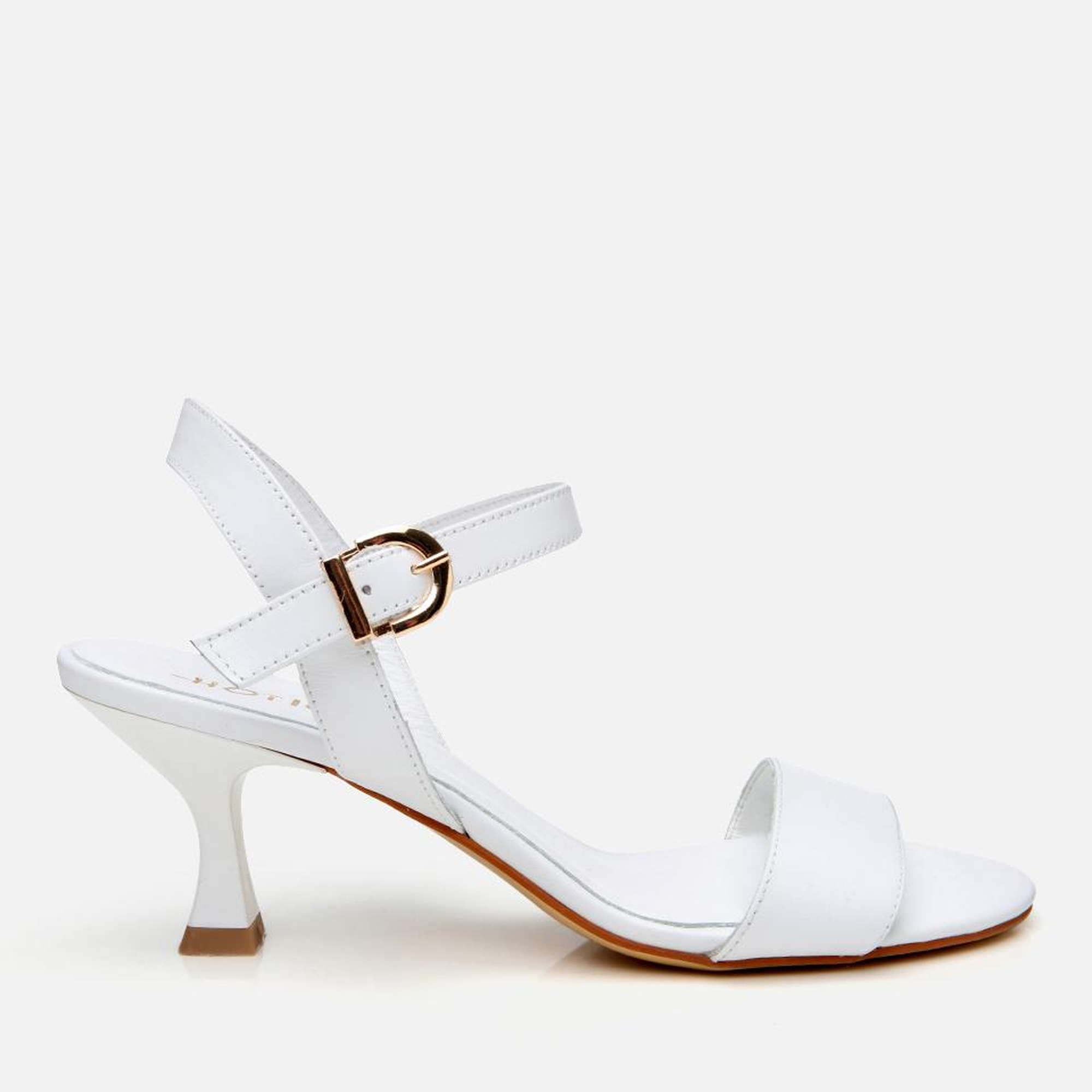 Kadın Deri Beyaz Kemerli Topuklu Sandalet