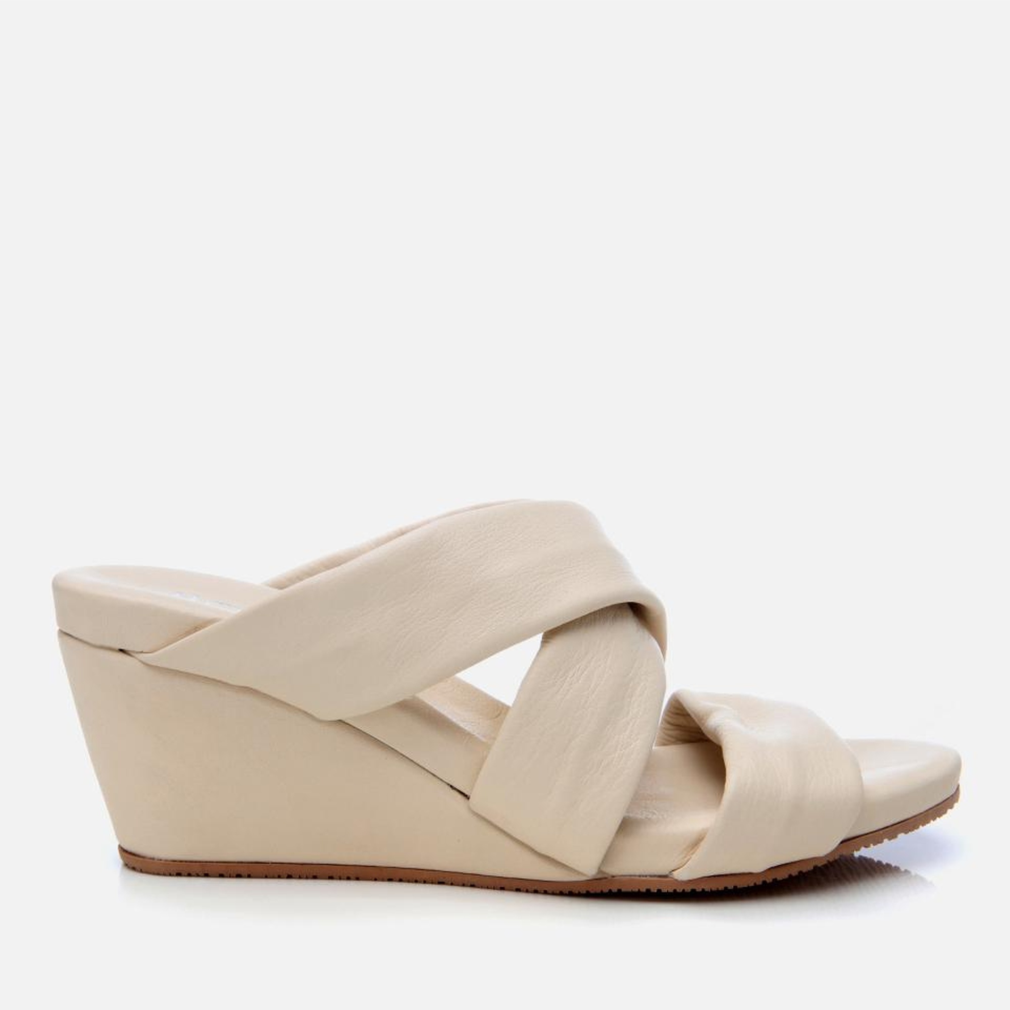 Kadın Deri Ekru Dolgu Topuklu Terlik