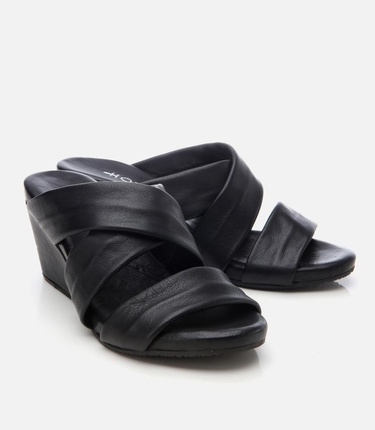  Kadın Deri Siyah Dolgu Topuklu Terlik