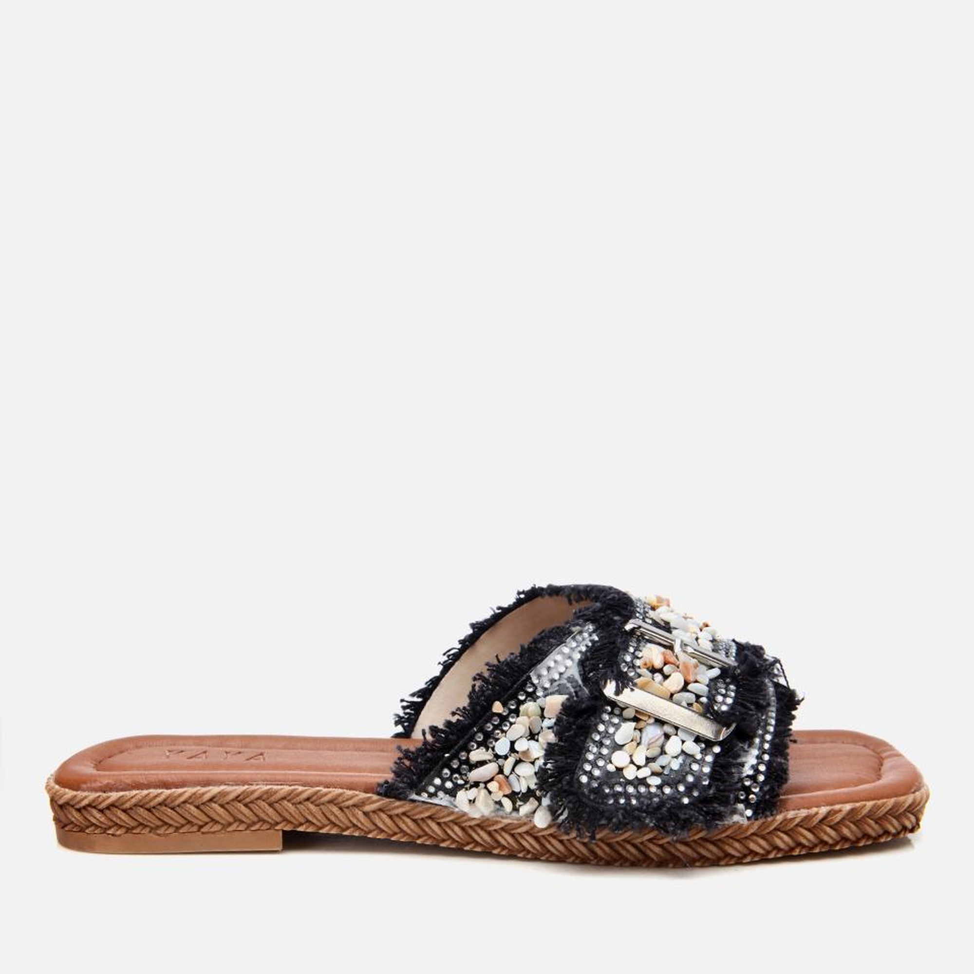 Kadın Siyah Yaya Taşlı Terlik