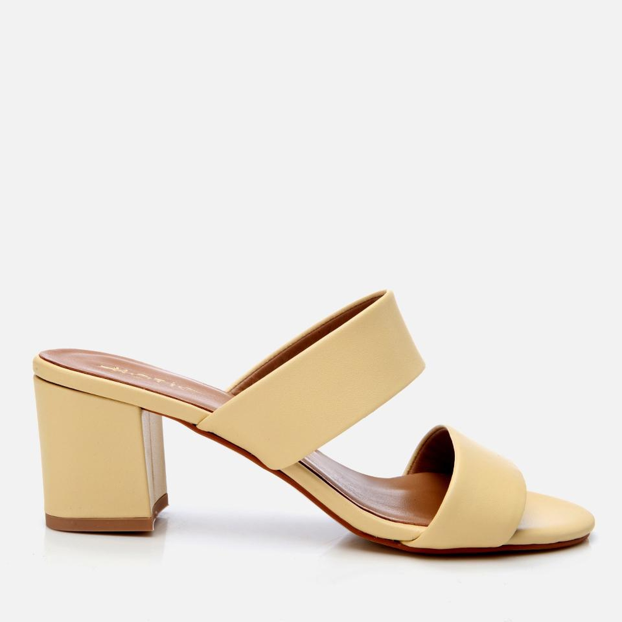 Kadın Deri Sarı Kalın Topuklu Terlik