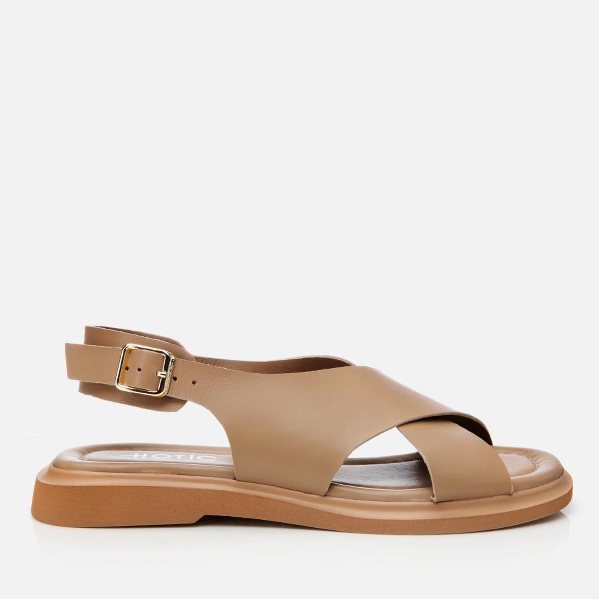 Kadın Deri Bej Kemerli Düz Sandalet