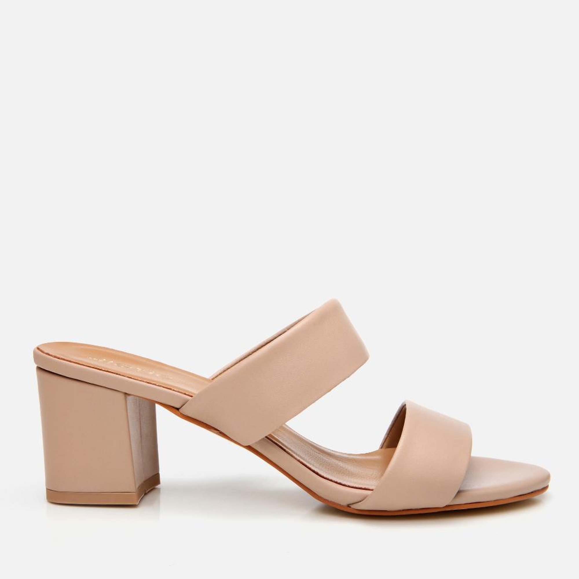 Kadın Deri Bej Kalın Topuklu Terlik