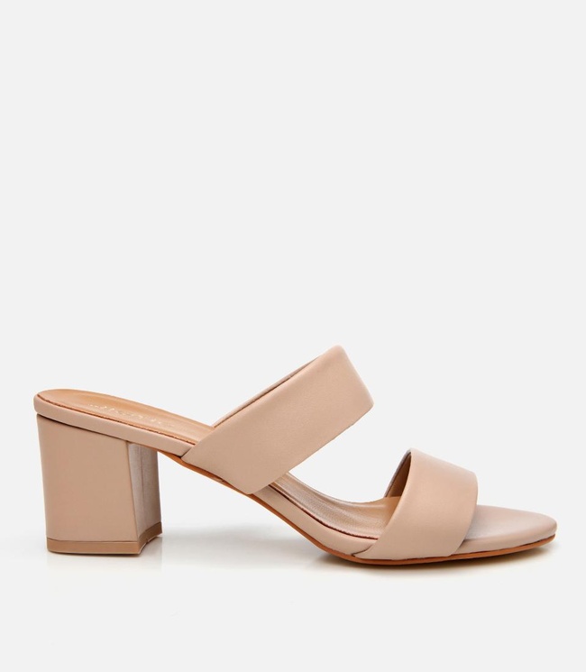  Kadın Deri Bej Kalın Topuklu Terlik