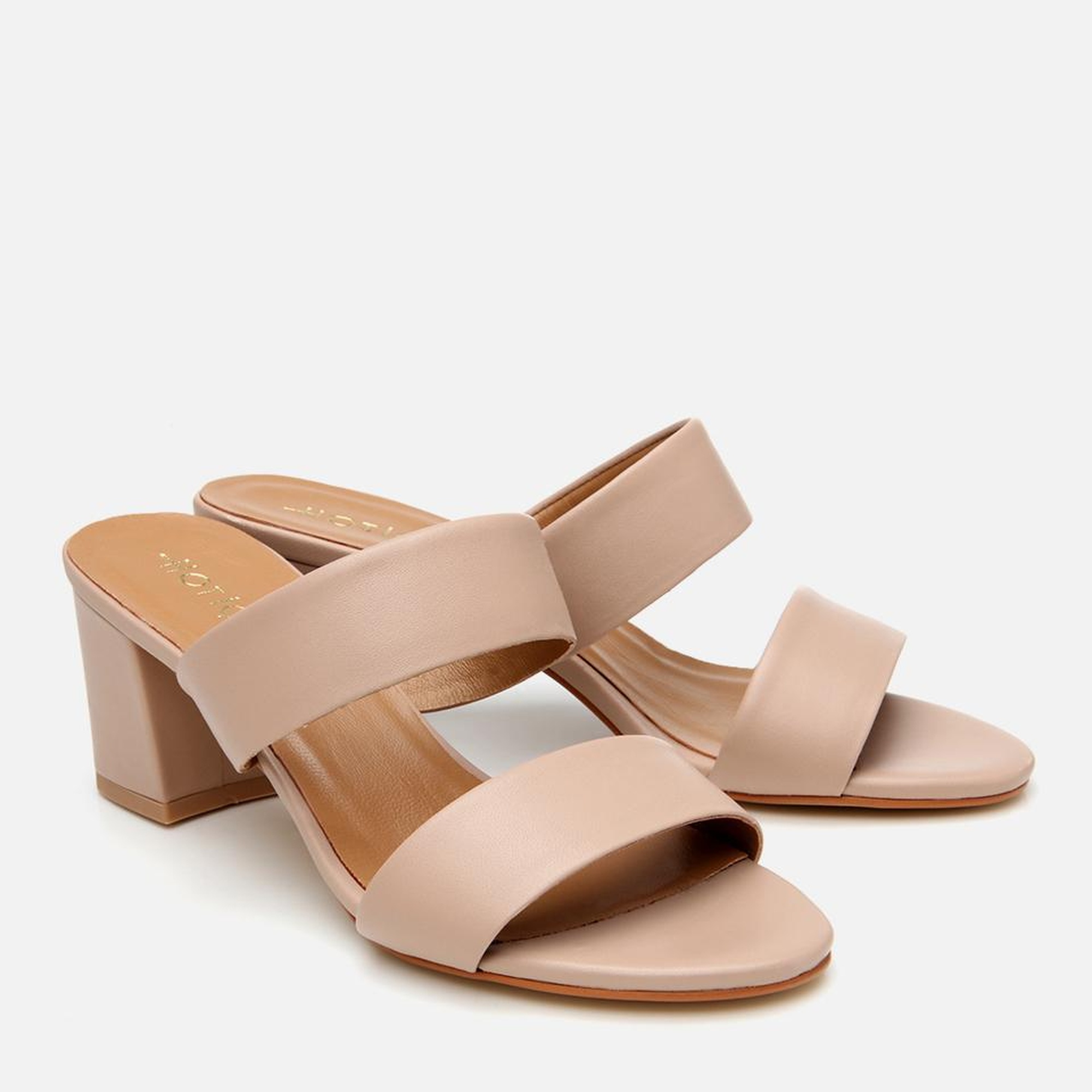 Kadın Deri Bej Kalın Topuklu Terlik