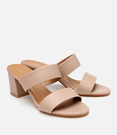  Kadın Deri Bej Kalın Topuklu Terlik