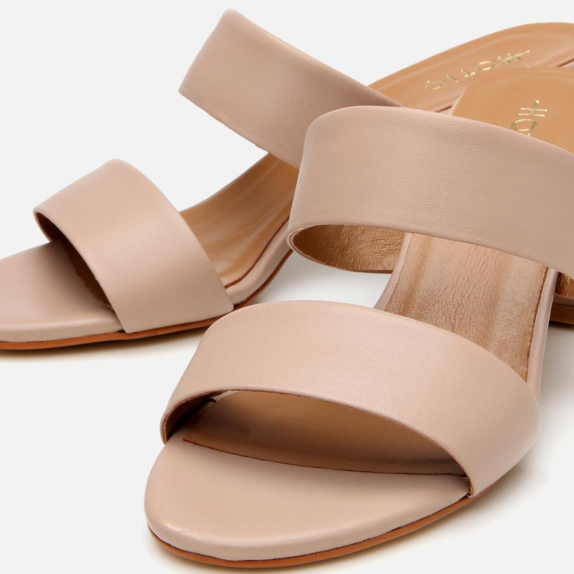 Kadın Deri Bej Kalın Topuklu Terlik