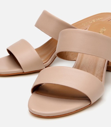  Kadın Deri Bej Kalın Topuklu Terlik