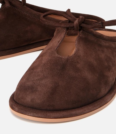  Kadın Süet Deri Kahverengi Düz Terlik