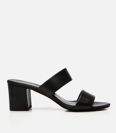  Kadın Deri Siyah Kalın Topuklu Terlik